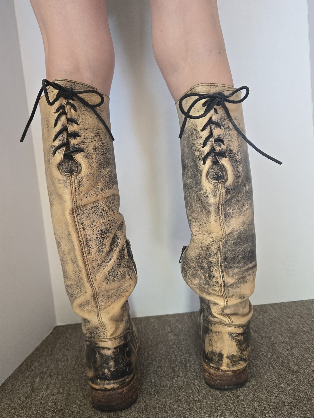 BED|STU Distressed Tan and Black-Wash Over-the-Knee Leather Boots - Picture 4 of 10
